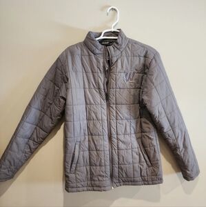Wisconsin Badgers Full Zip Puffer Jacket Coat Embroidered Size XL Gray NWOT UW
